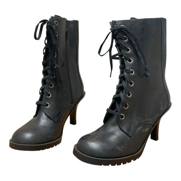 Chinese Laundry 3.5 Heeled Boots Oracle Leather Black Zip Mid Calf Combat Sz 7.5 - Picture 6 of 8